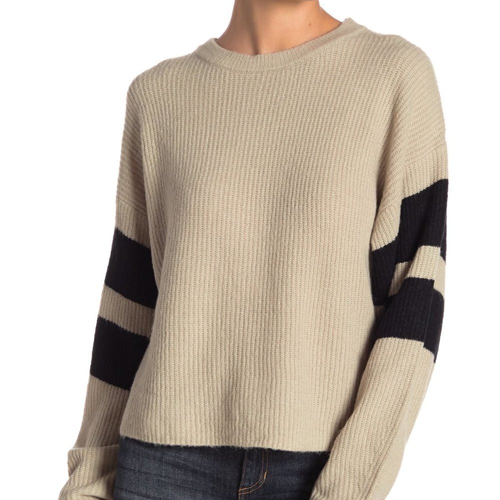John + Jenn Super Soft Varsity Striped Crewneck Cropped Sweater Sz S